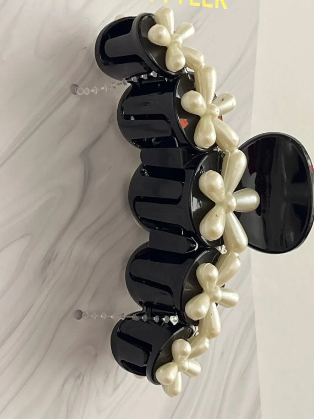 Madison Tyler Faux Pearl Flower Hair Claw Clip Black White Womens NWT